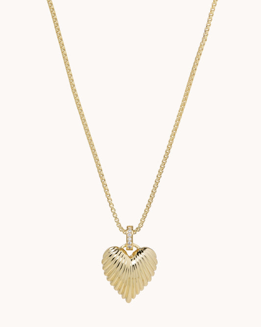 Ridged Puffy Heart Pendant - Gold