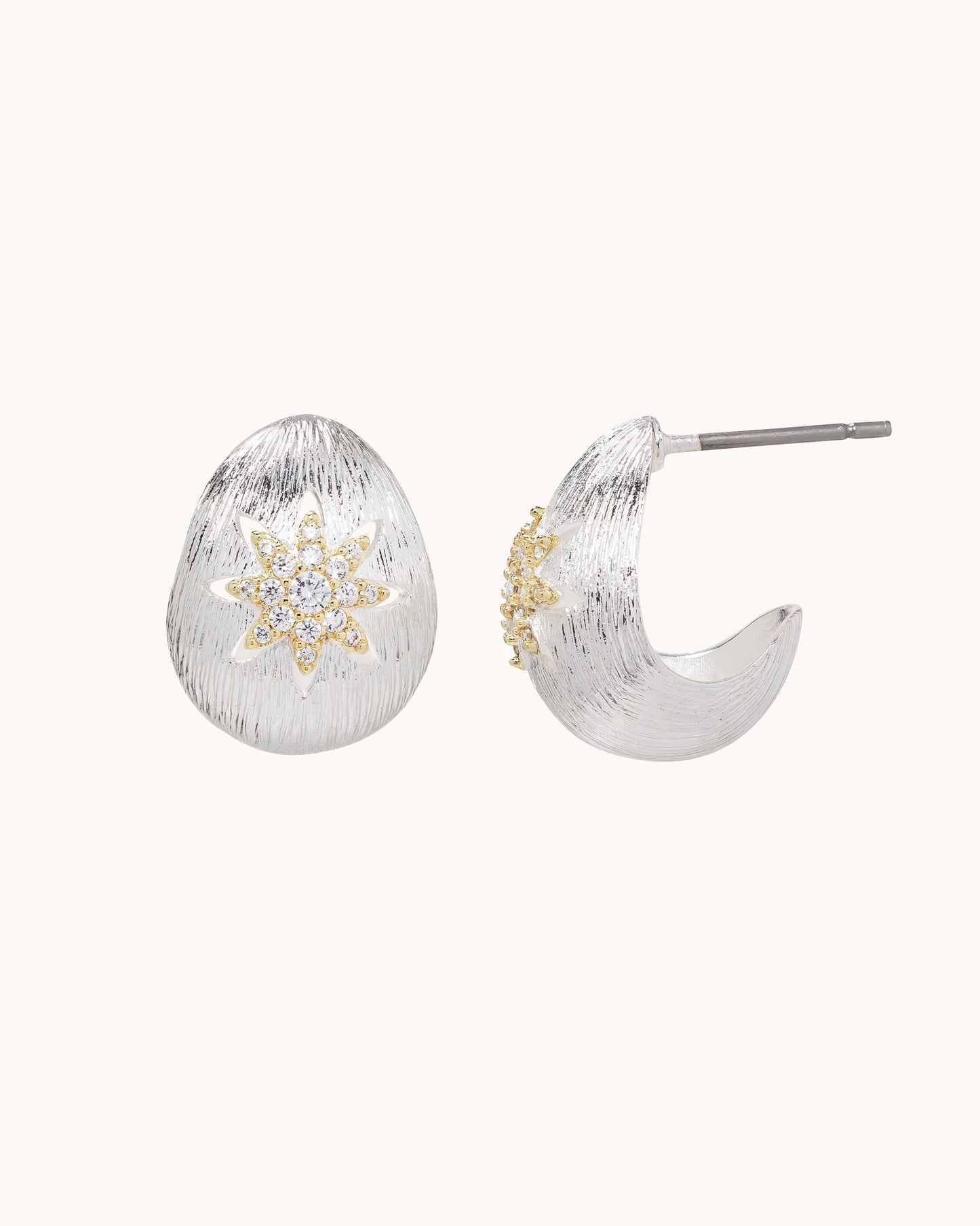 TRUE Solid or Plated Add a unique piece to your wardrobe with these Demi-Fine earrings. Made of 14K plated gold, the design features a Brushed Disc Drop Ear - Two Tone Gold. 