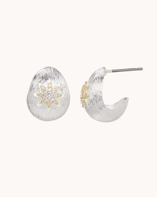 TRUE Solid or Plated Add a unique piece to your wardrobe with these Demi-Fine earrings. Made of 14K plated gold, the design features a Brushed Disc Drop Ear - Two Tone Gold. 