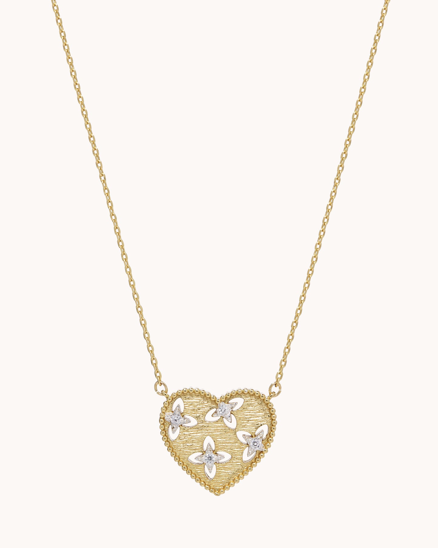 Brushed Heart Pendant - Two Tone Gold