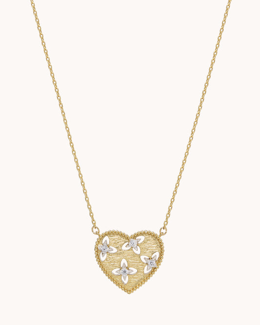 Brushed Heart Pendant - Two Tone Gold