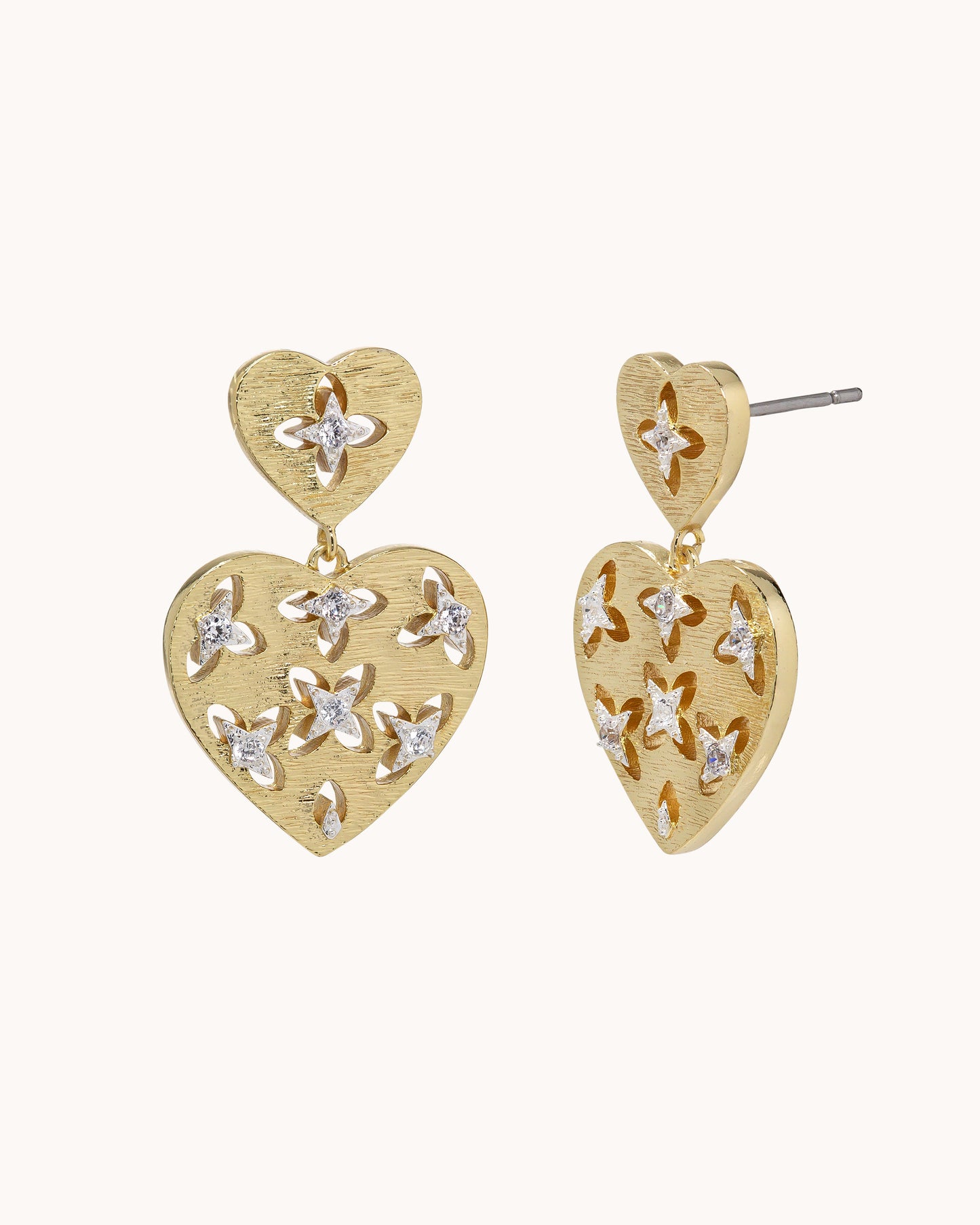 Brushed Heart Drop Ear - Two Tone Gold