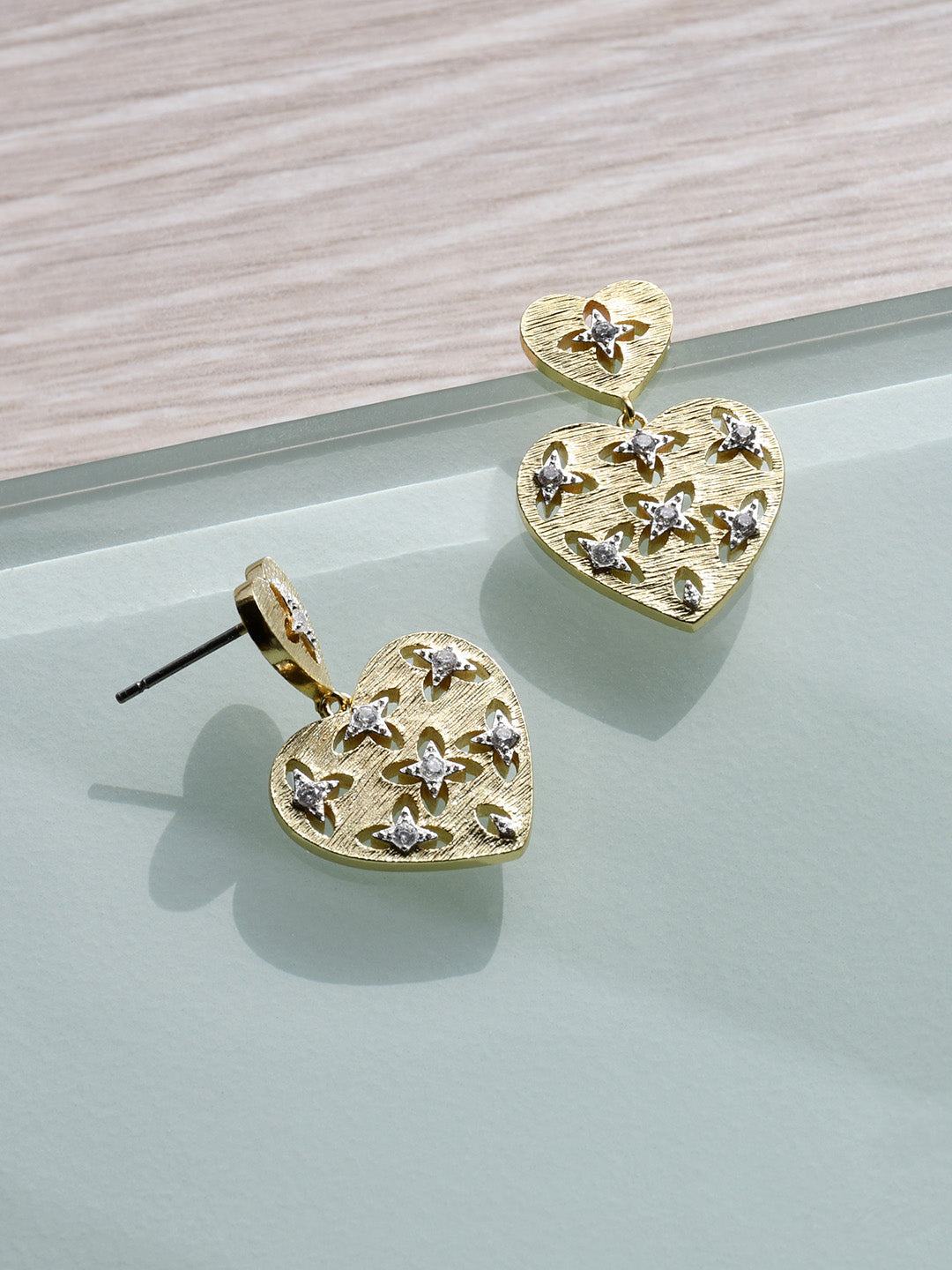 Brushed Heart Drop Ear - Two Tone Gold