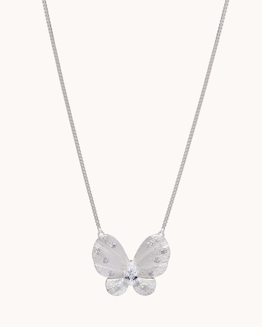 TRUE Solid or Plated Show off your style with this stylish Demi-Fine necklace. Made of 14K plated gold, the design features a Brushed Butterlfy Pendant - Silver. 