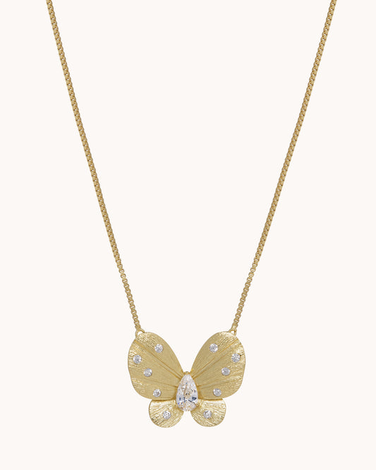 Brushed Butterlfy Pendant - Gold