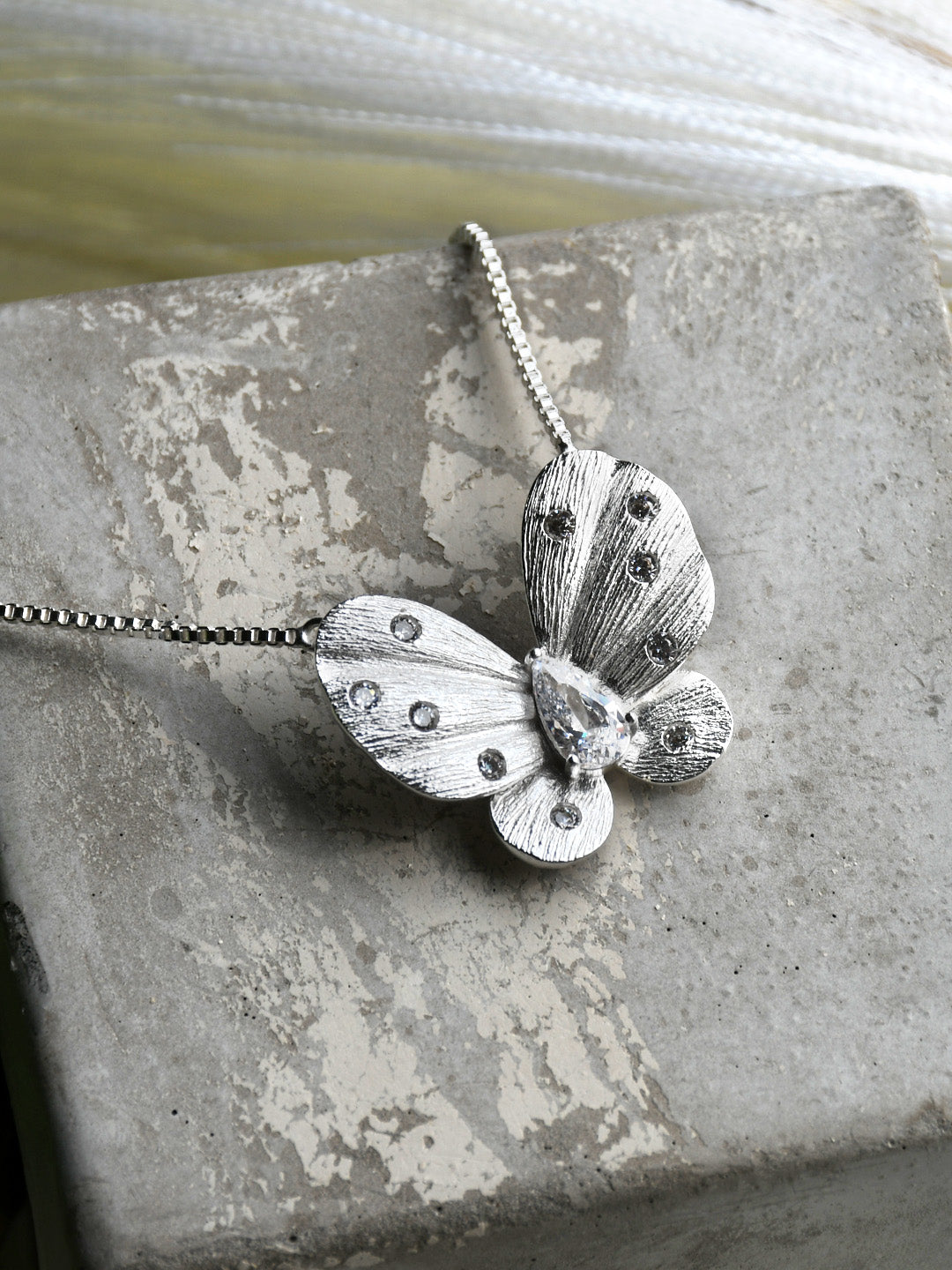Brushed Butterlfy Pendant - Silver