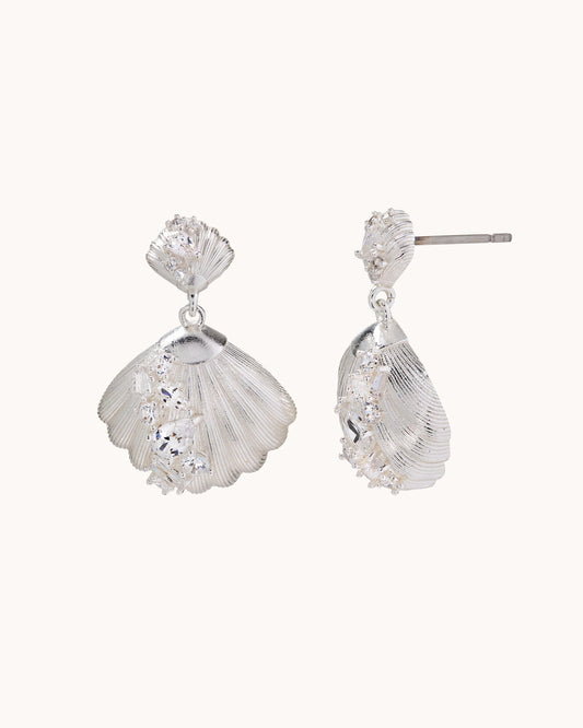 TRUE Solid or Plated Make a fashion statement with these Demi-Fine earrings. Made of 14K plated gold, the design features a Brushed Shell Drop Ear - Silver. 
