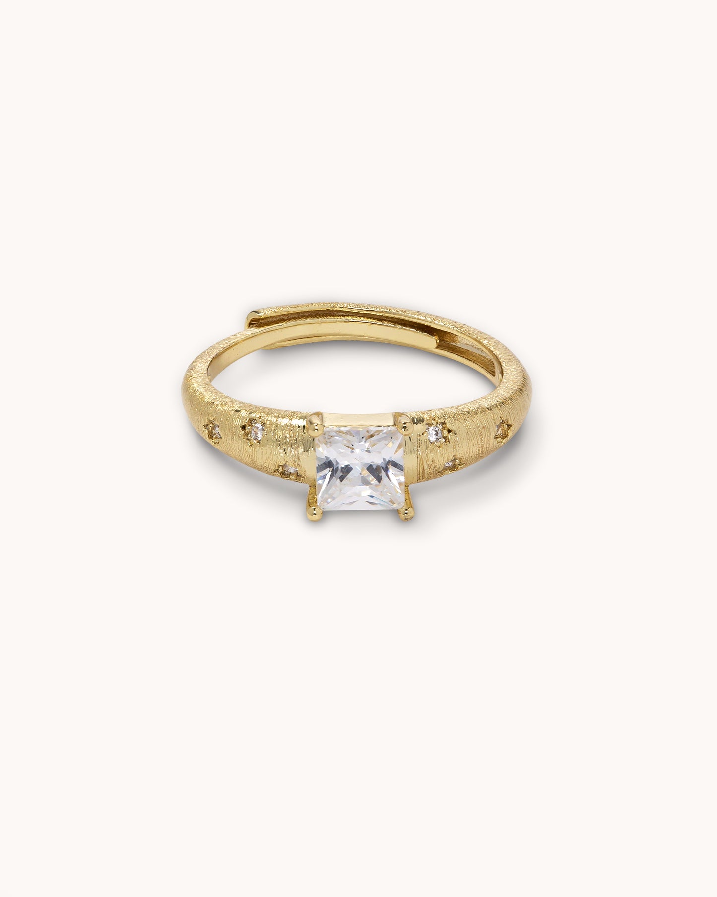 Princess Cut Brushed Band Adjustable Ring - Gold