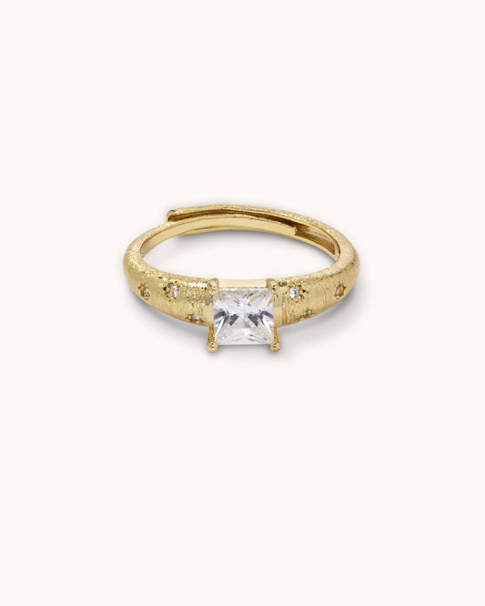 Princess Cut Brushed Band Adjustable Ring - Gold