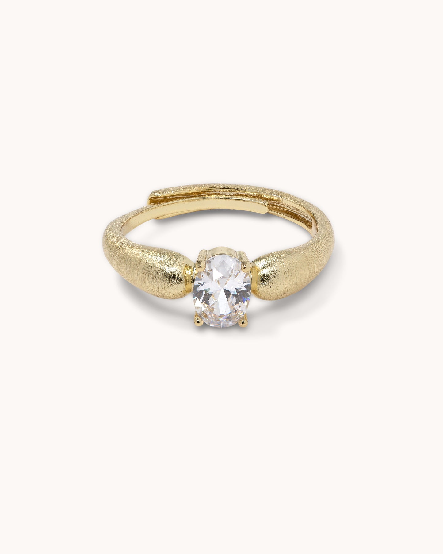 Oval Cut Brushed Band Adjustable Ring - Gold