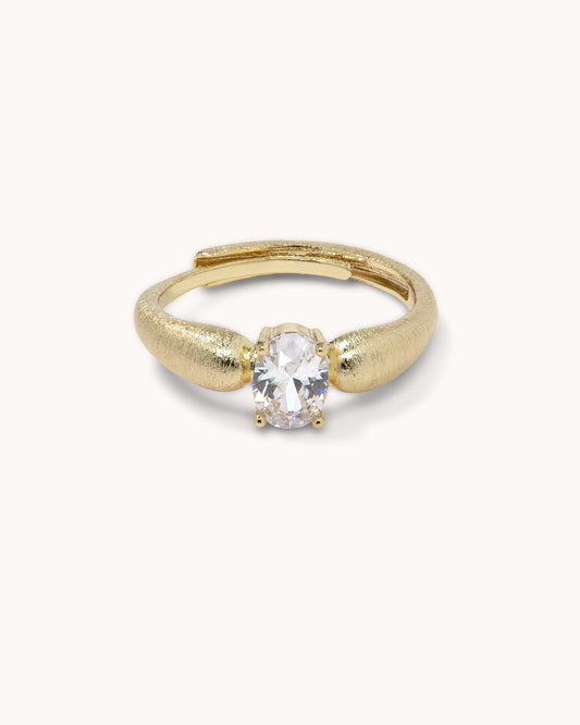 Oval Cut Brushed Band Adjustable Ring - Gold