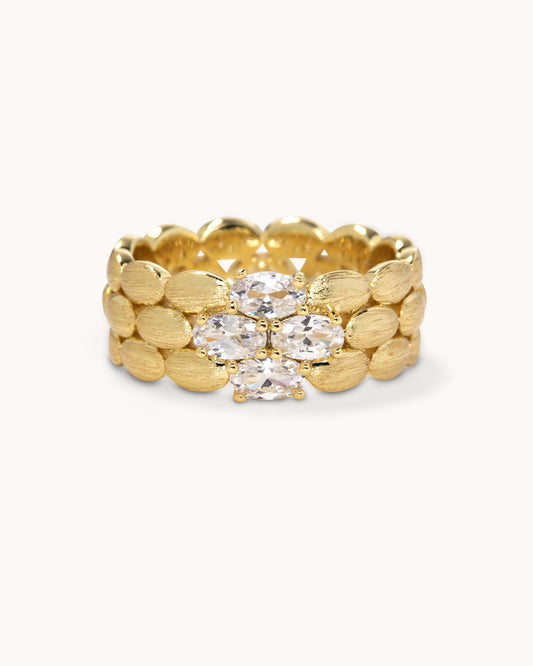 Multi Stone Brushed Band - Gold 7