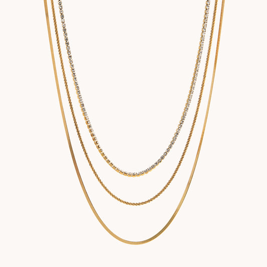 Layered Tennis & Chain Necklace - Gold