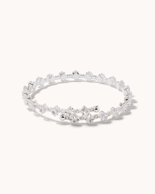 Round & Square Tennis Coil Bracelet - Silver