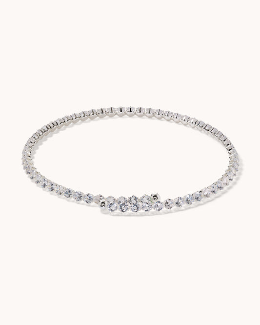 Round Tennis Coil Necklace - Silver