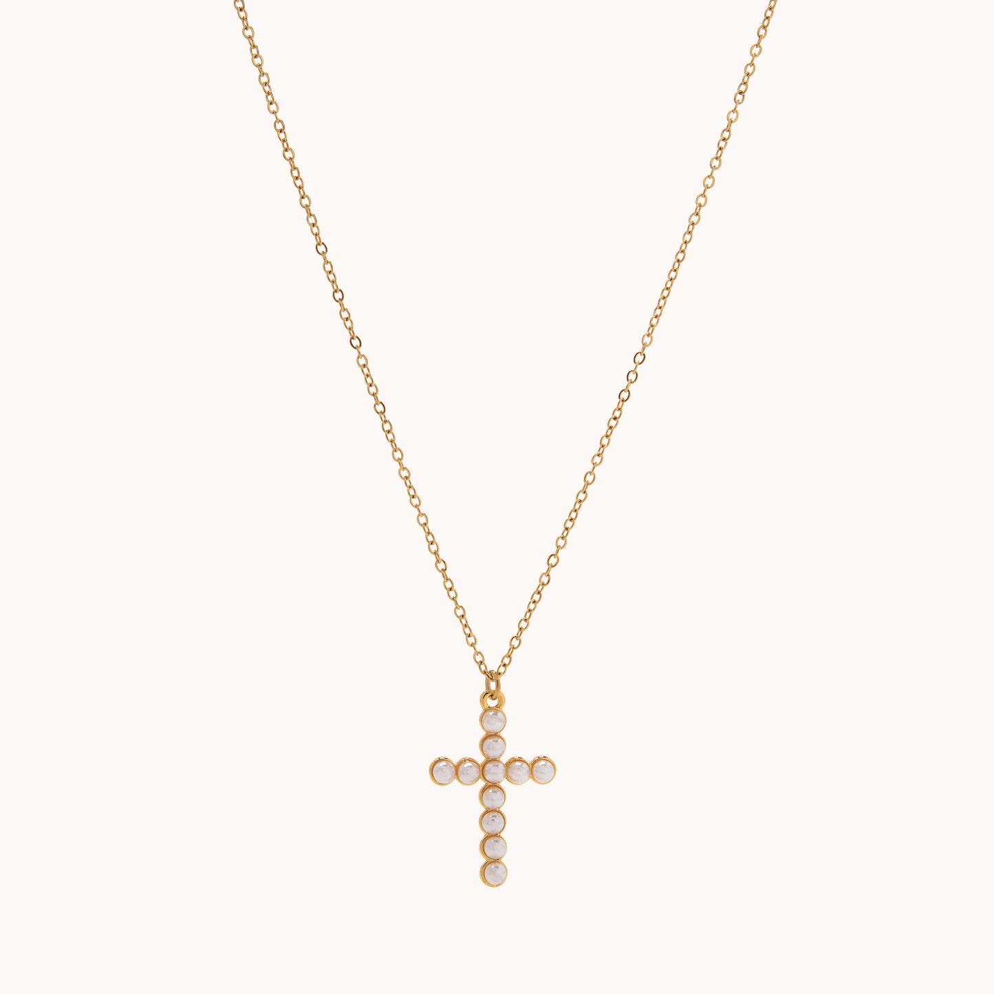 Pearl Cross Necklace - Gold