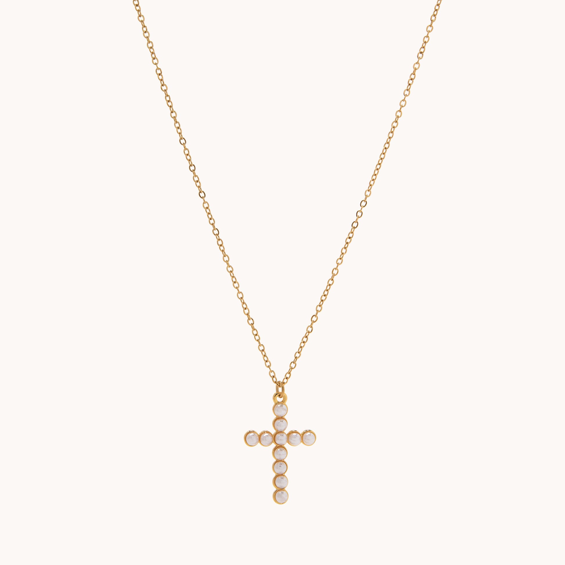 Pearl Cross Necklace - Gold