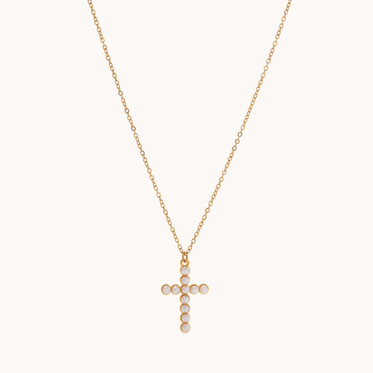 Pearl Cross Necklace - Gold