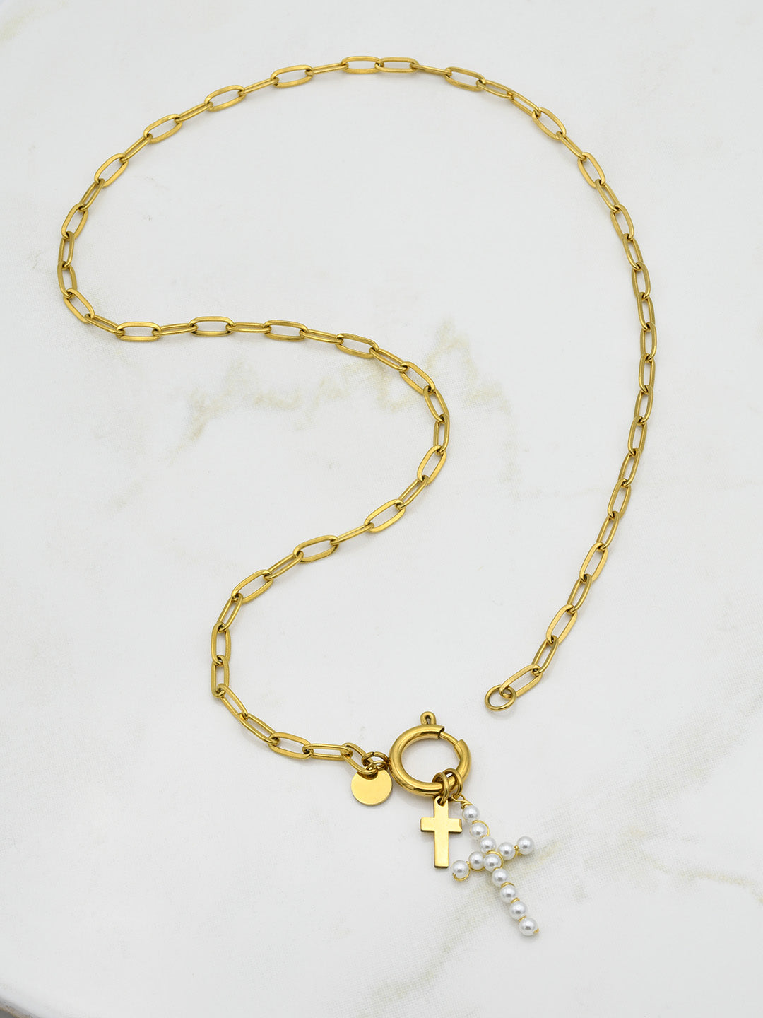 Pearl Cross Charm Necklace
