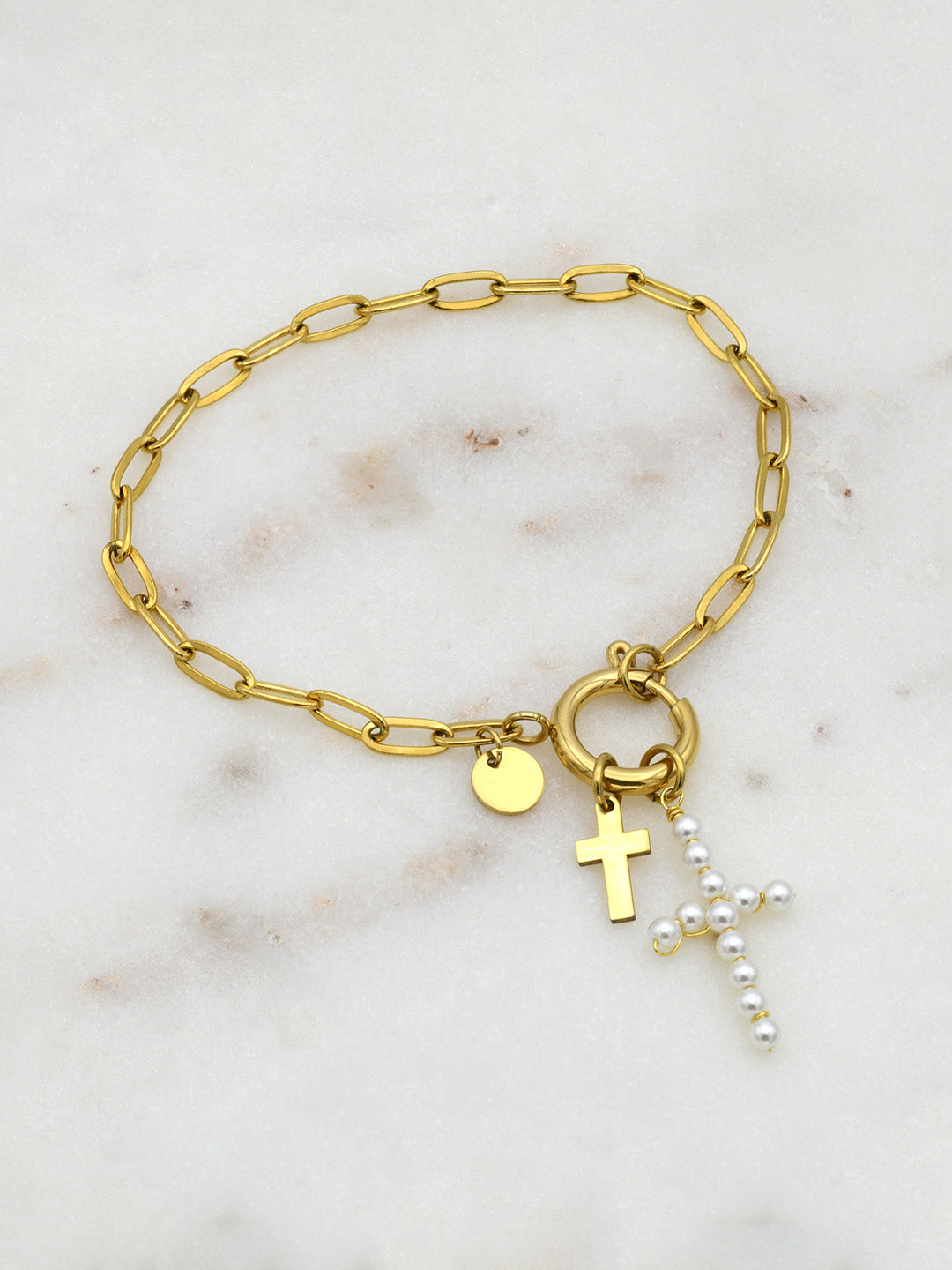 Pearl Cross Charm Bracelet
