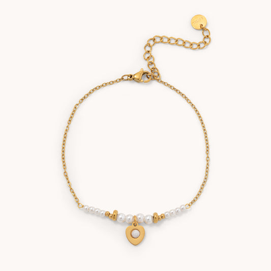 Heart & Pearl Charm Bracelet - Gold