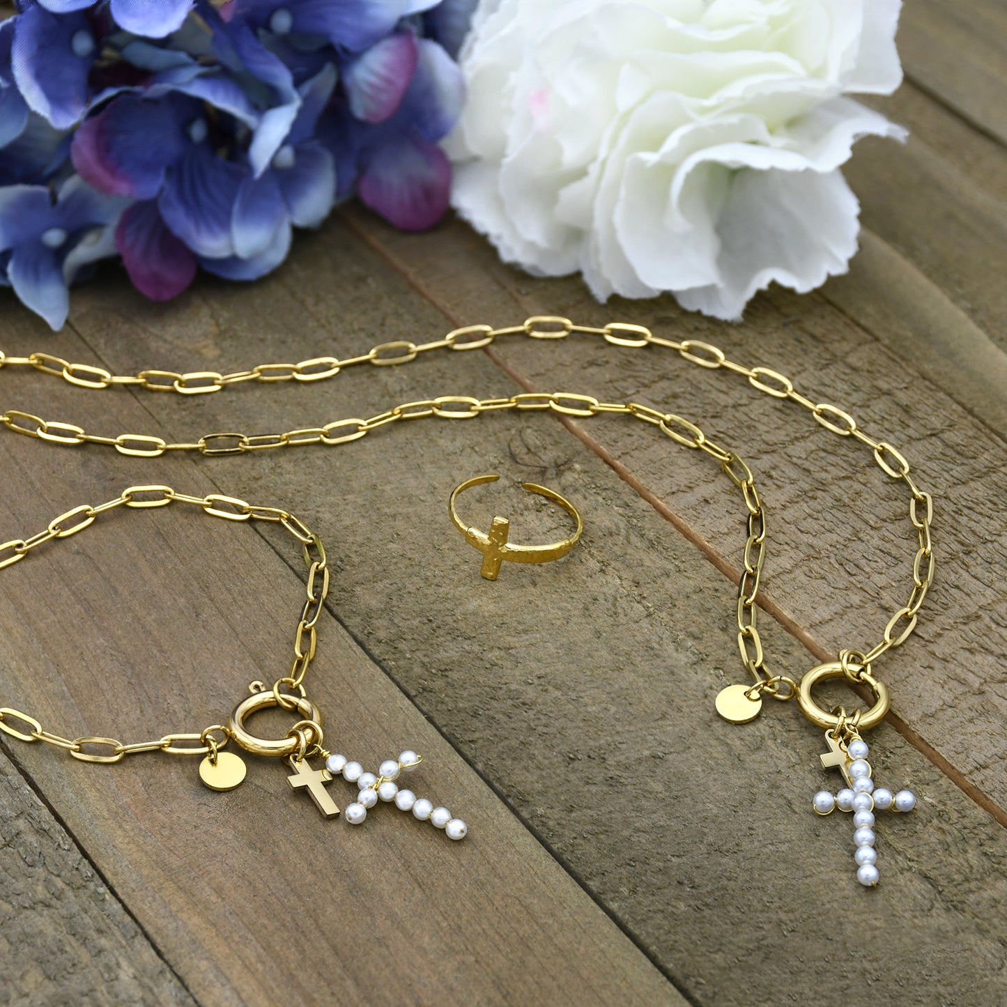 Pearl Cross Charm Necklace