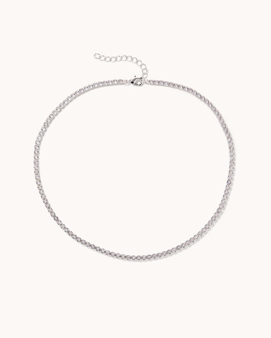 Round Tennis Necklace - Silver