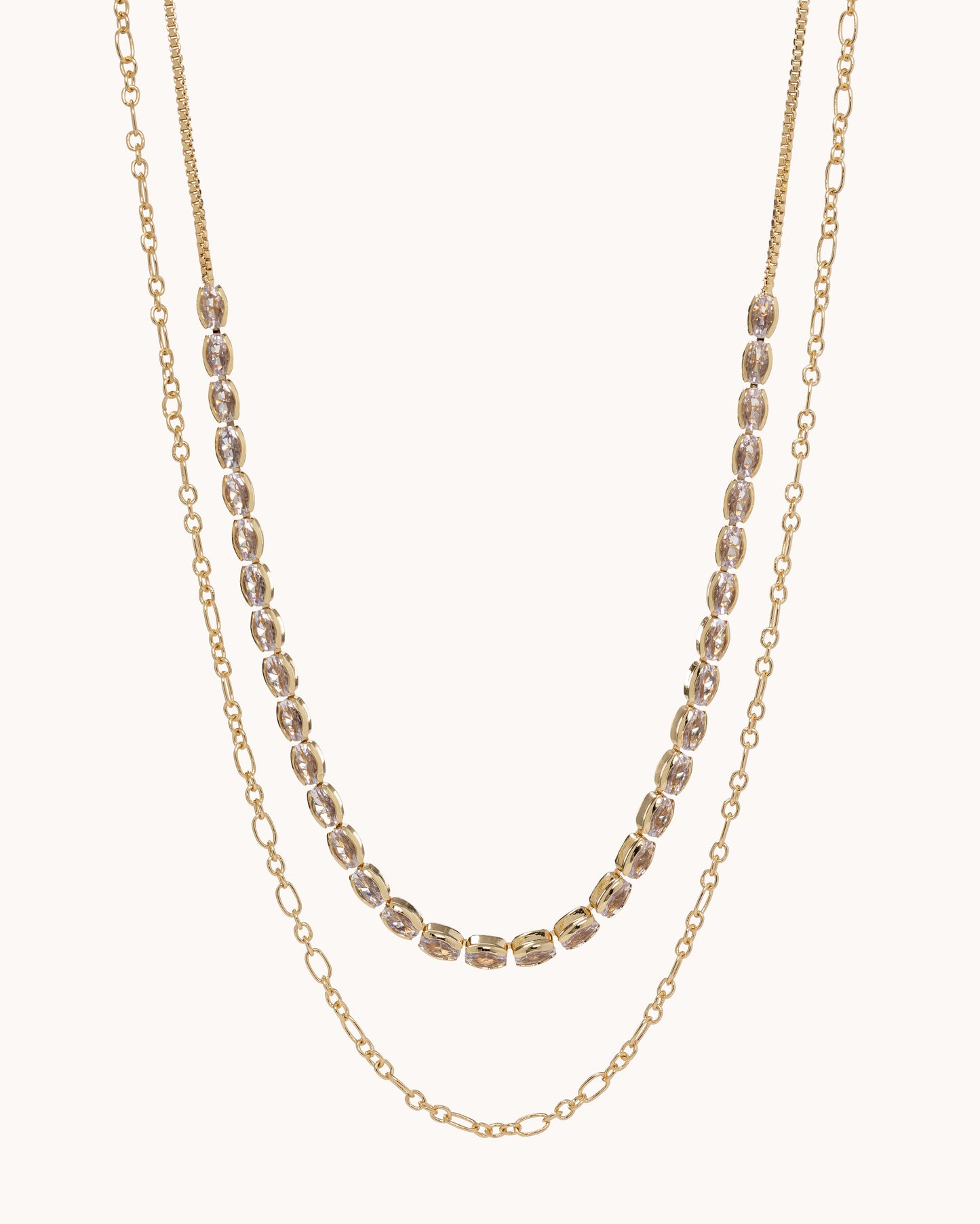 Layered Oval Tennis & Gold Chain Necklace