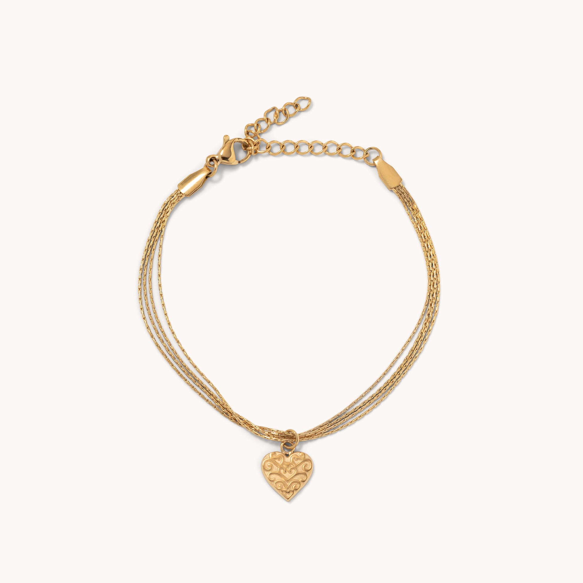 Scroll Heart Layered Chain Bracelet - Gold