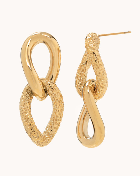 Paperclip Textured Drop Post Earrings - Gold