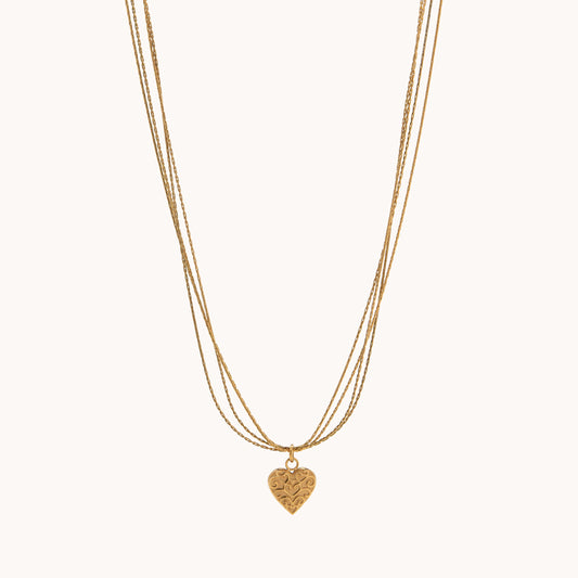 Scroll Heart Layered Chain Necklace - Gold