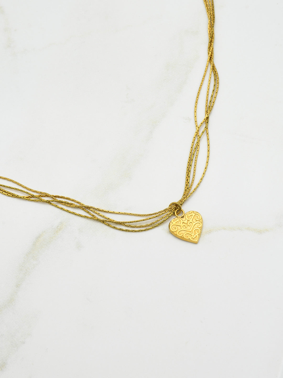 Scroll Heart Layered Chain Necklace