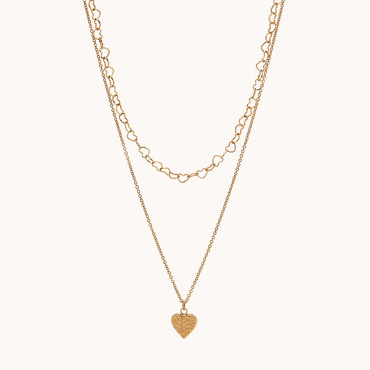 Heart Duo Chain Necklace - Gold