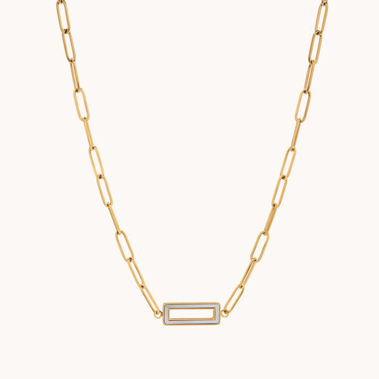 Paperclip Chain MOP Necklace - Gold