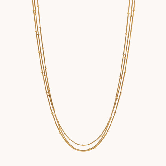 Layered Beaded Chain Necklace - Gold