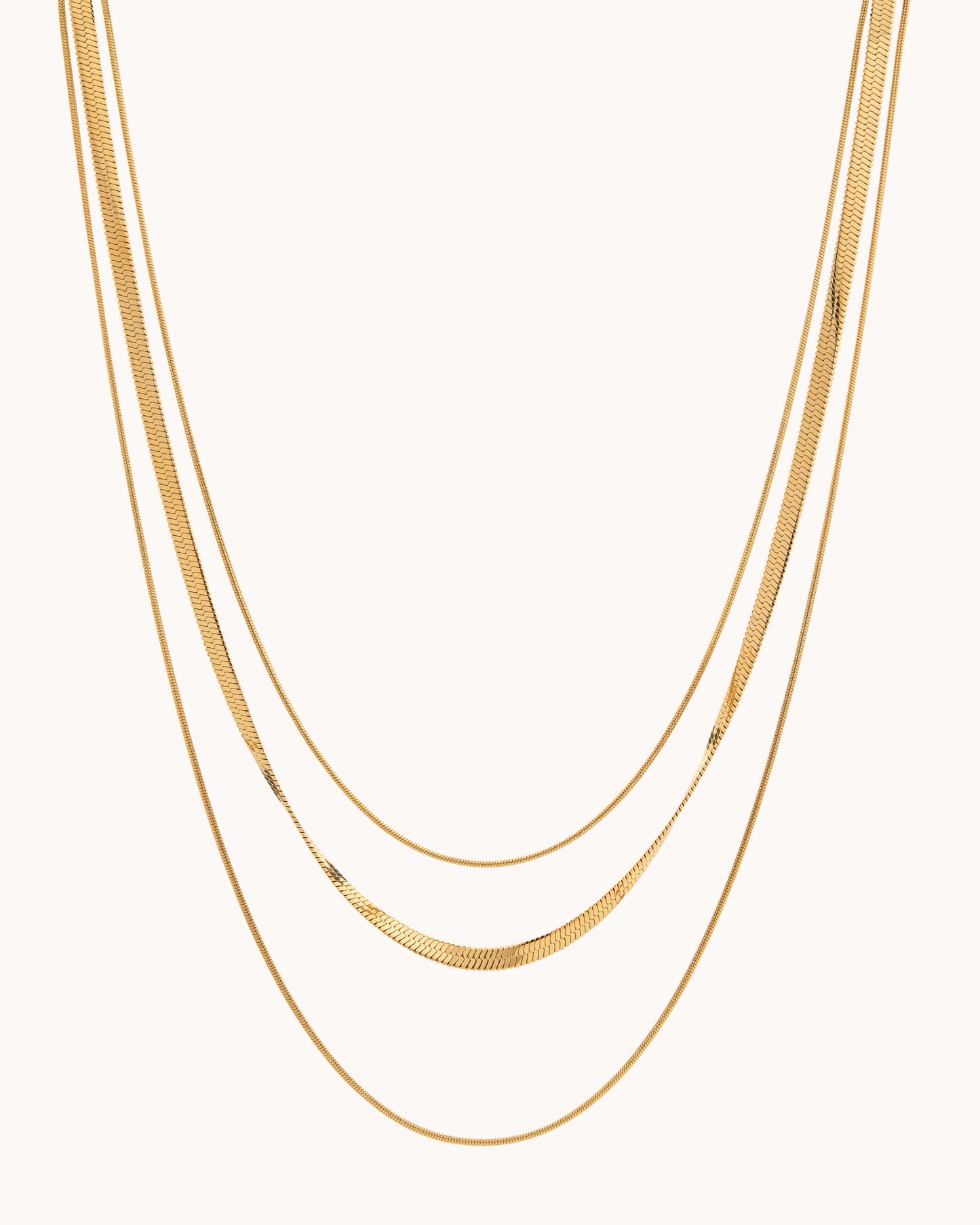 Mixed Three Chain Necklace - Gold