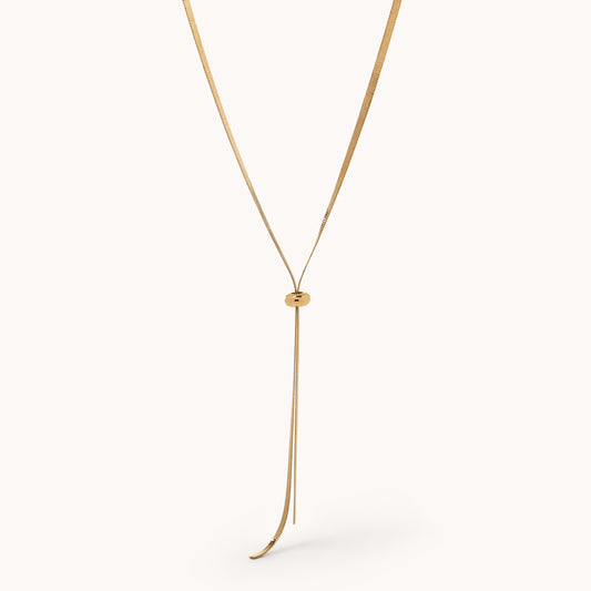 Herringbone Chain Lariat  Necklace - Gold