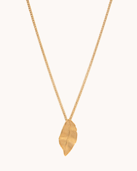 Shiny Leaf Drop Necklace - Gold