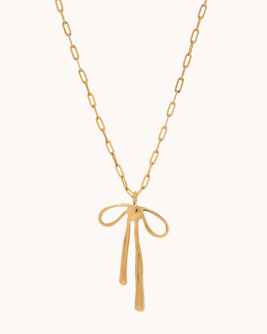 Tied Bow Drop Pendant Necklace - Gold