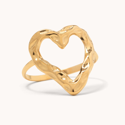 Hammered Open Heart Ring - Gold