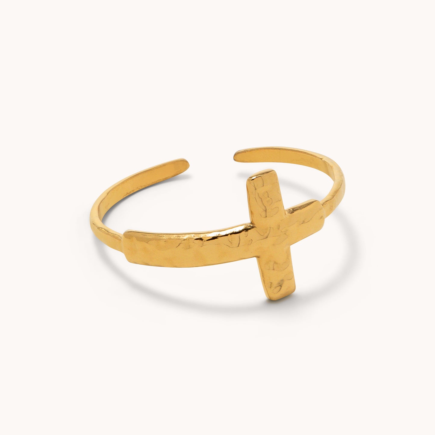 Hammered Cross Ring - Gold