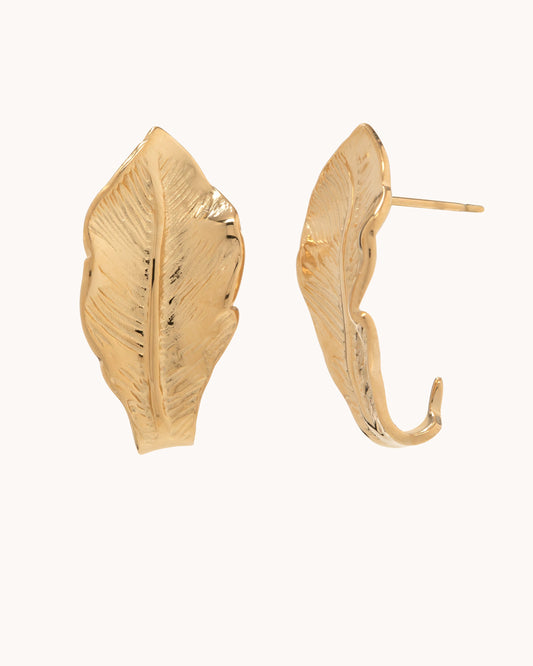 Shiny Leaf Post Earring - Gold