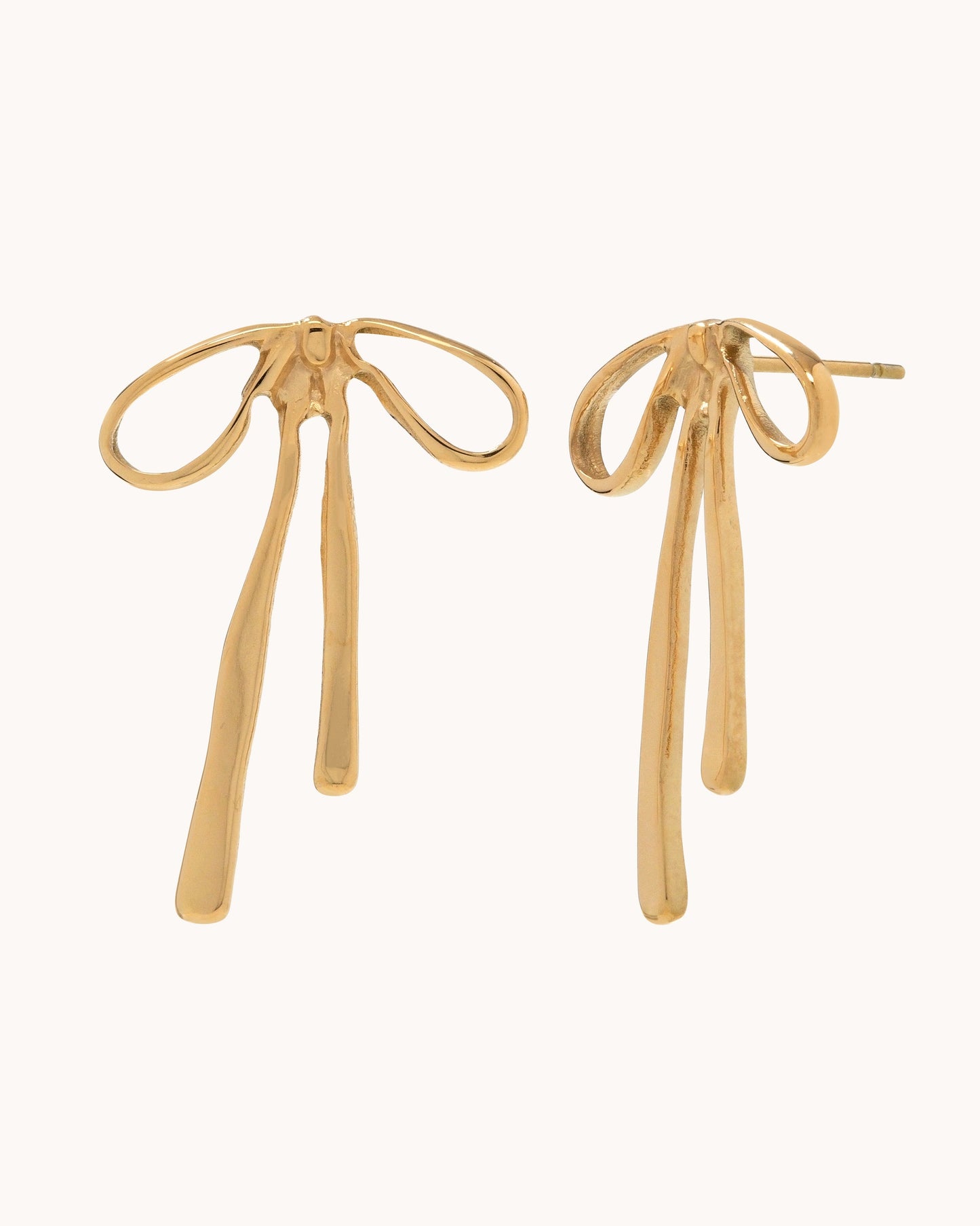 Tied Bow Drop Post Earrings - Gold