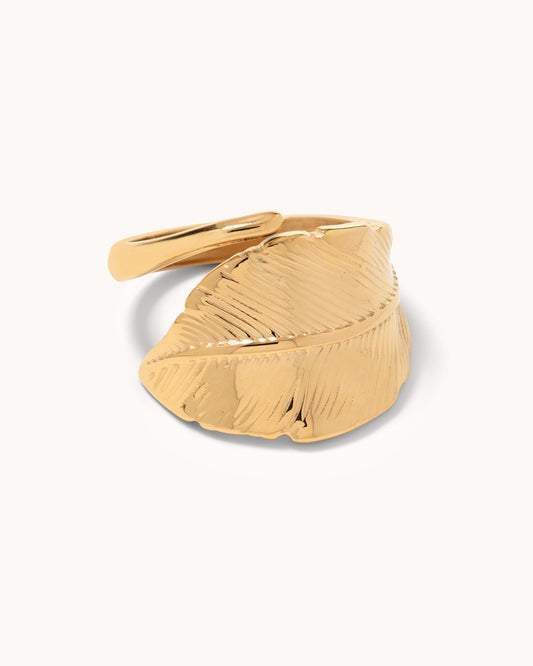 Shiny Leaf Wrap Ring Size 6 - Gold